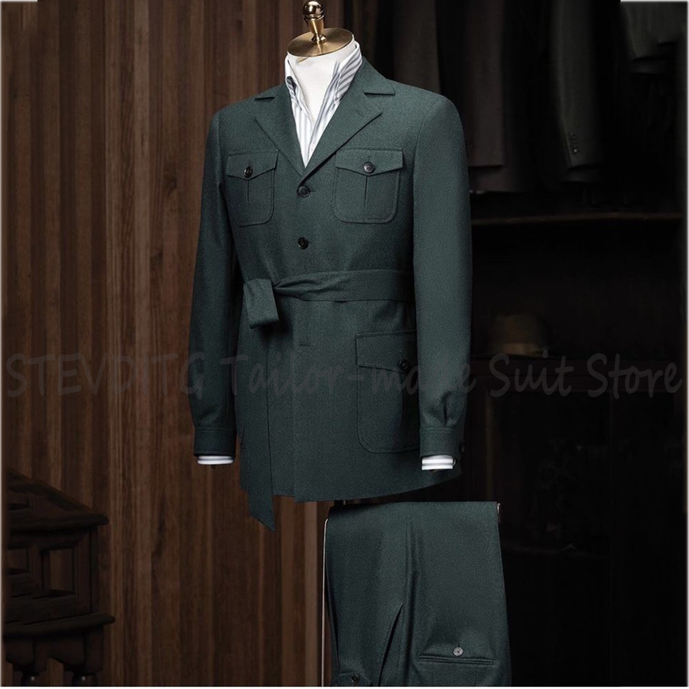 Men Formal Wear Outfits - Safari Style Belted Men Suit 2