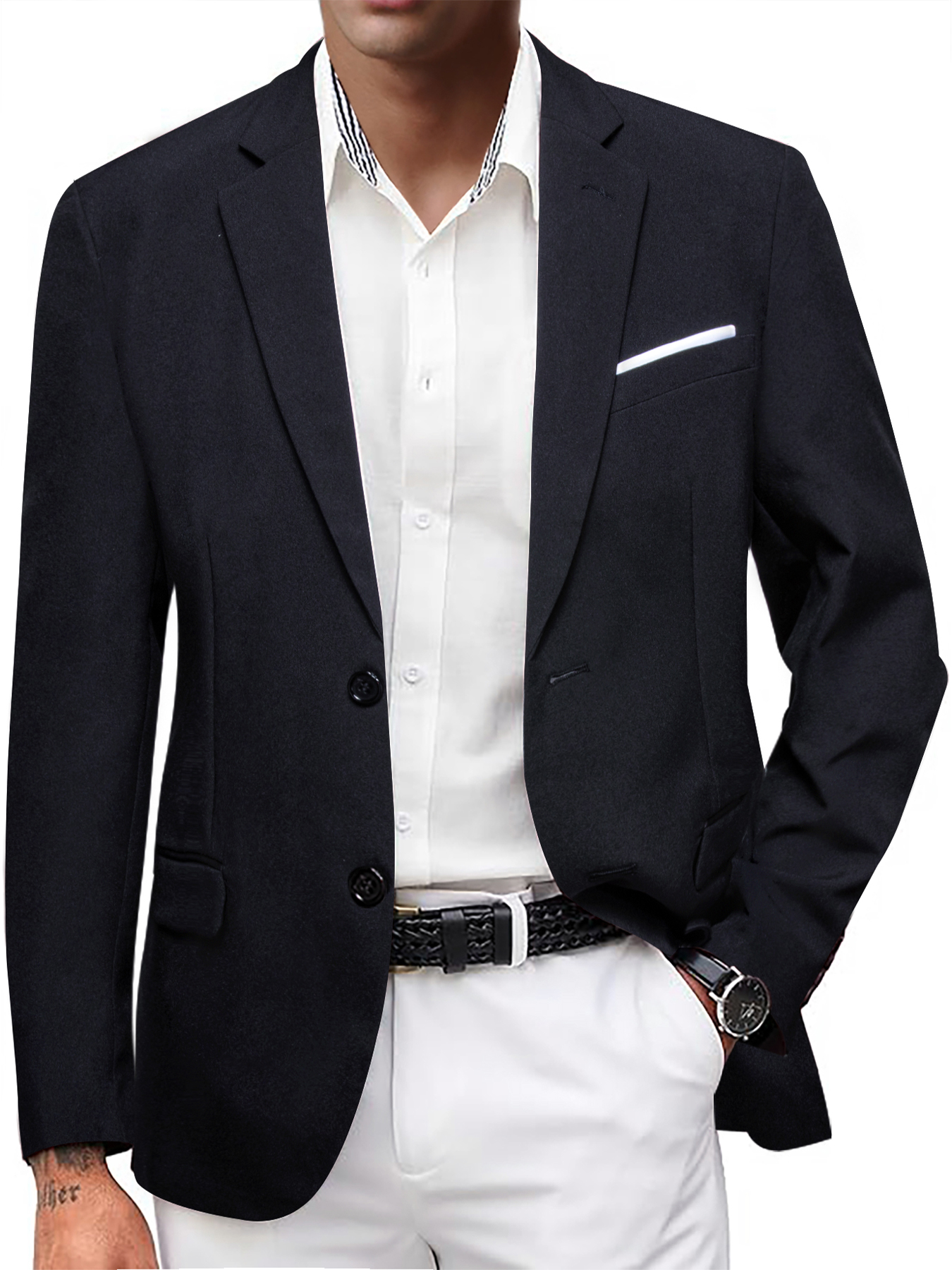 Men'S Formal Wear For Office - Solid Black Men Suit Blazer, Notch