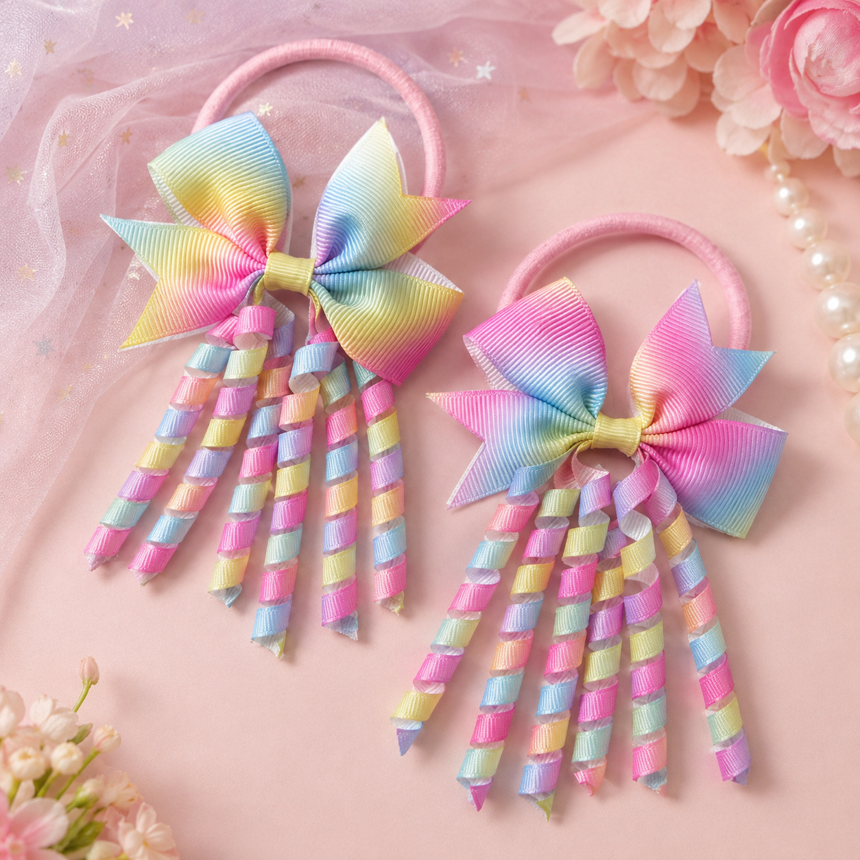 Tie Bar Clip - 2Pcs Colorful Gradient Grosgrain Ribbon Bow