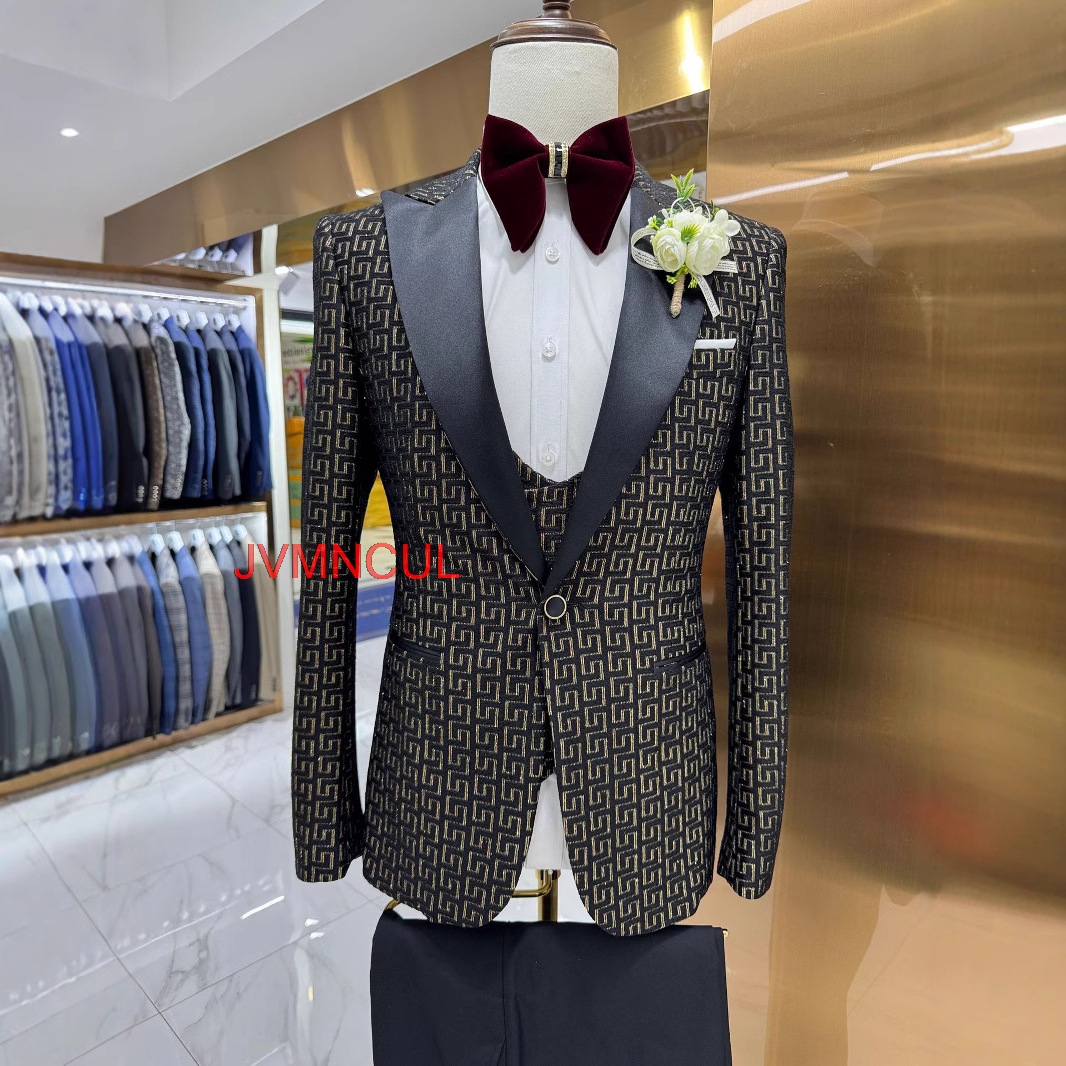 Men Formal Wear Outfits - Men's 2026 Printed 3 Piece Suit