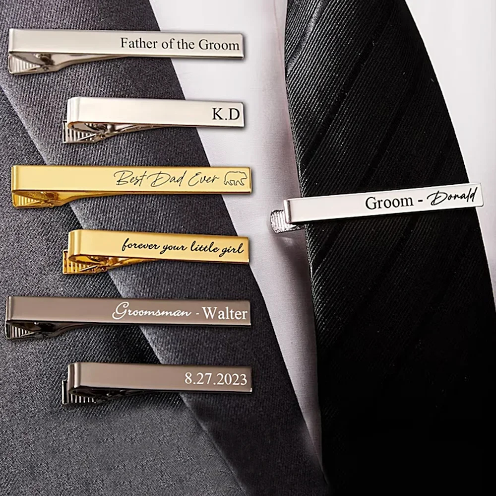 Tie Bar Clip - New Custom Carved Name Tie Clips