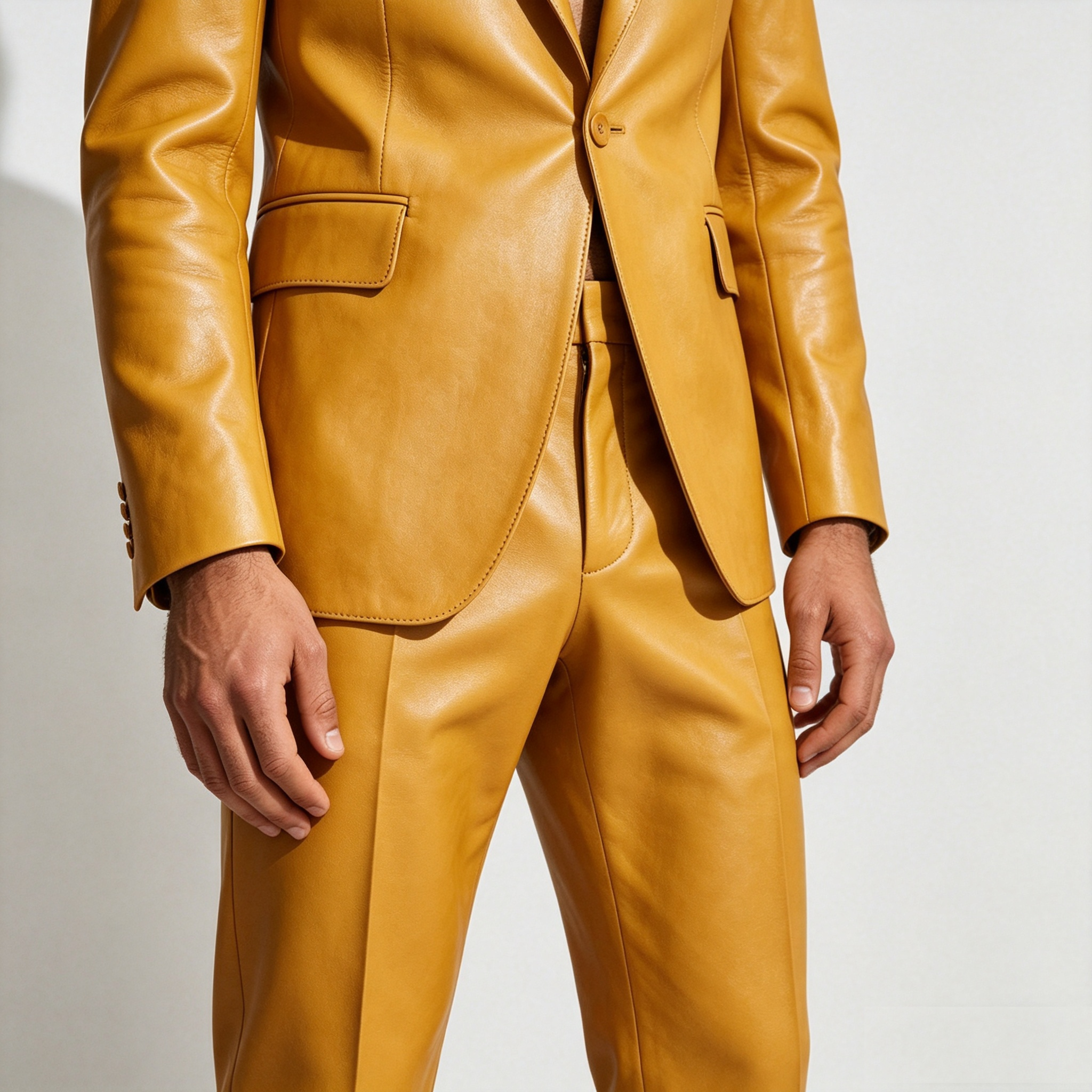 Yellow PU Leather Men Suit Set - Formal Wear For Men Yellow incelemesi ve fiyatı