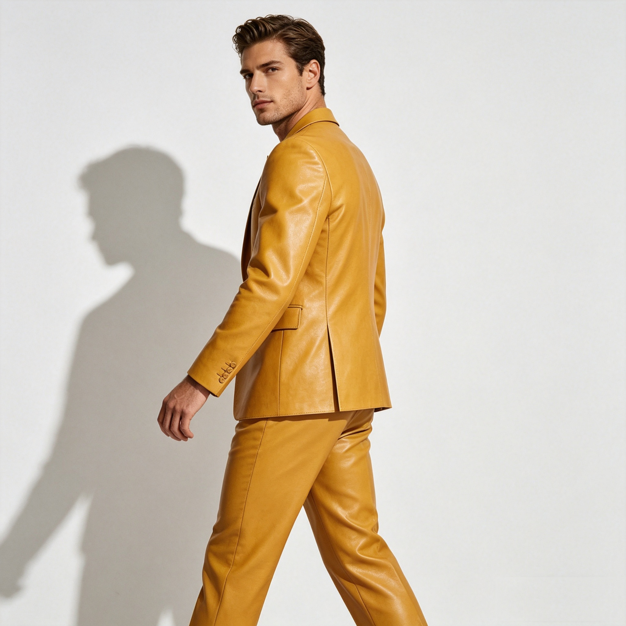 Yellow PU Leather Men Suit Set - Formal Wear For Men Yellow incelemesi ve fiyatı