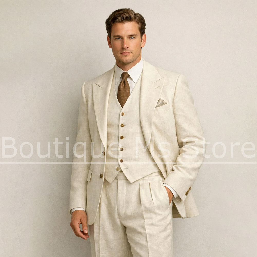 Fashion Men Linen 3 Piece Suit - Men Formal Wear Outfits incelemesi ve fiyatı