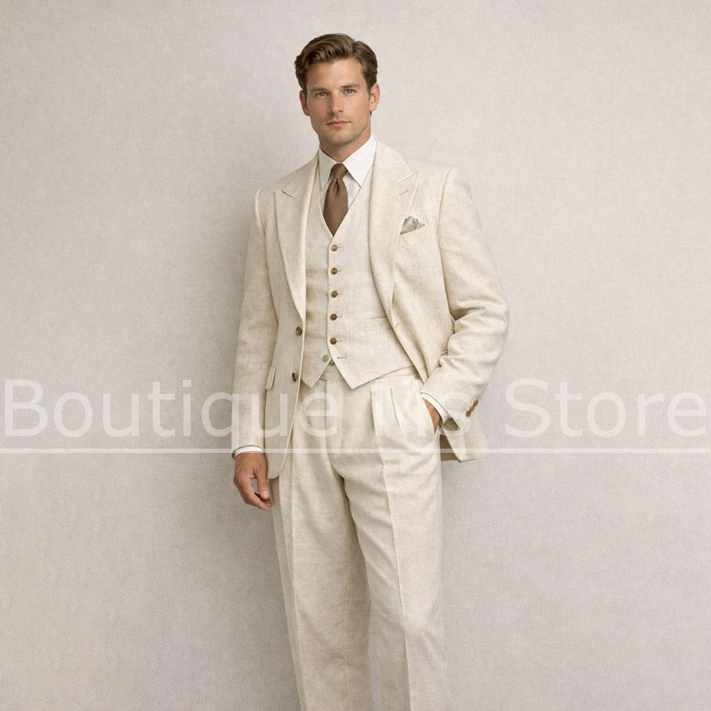 Fashion Men Linen 3 Piece Suit - Men Formal Wear Outfits incelemesi ve fiyatı