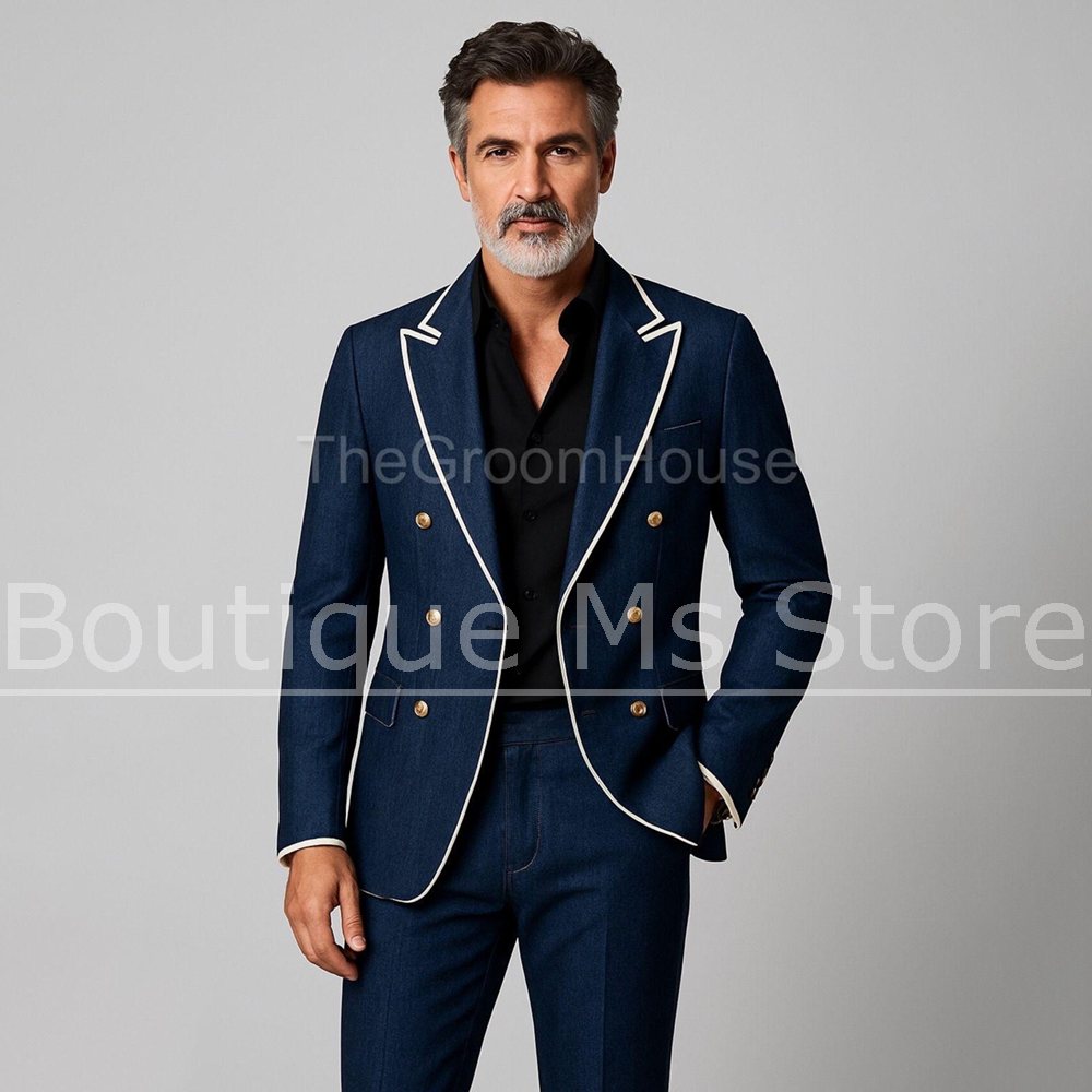 Men Denim Double Breasted 2 Pi - Men Formal Wear Outfits incelemesi ve fiyatı