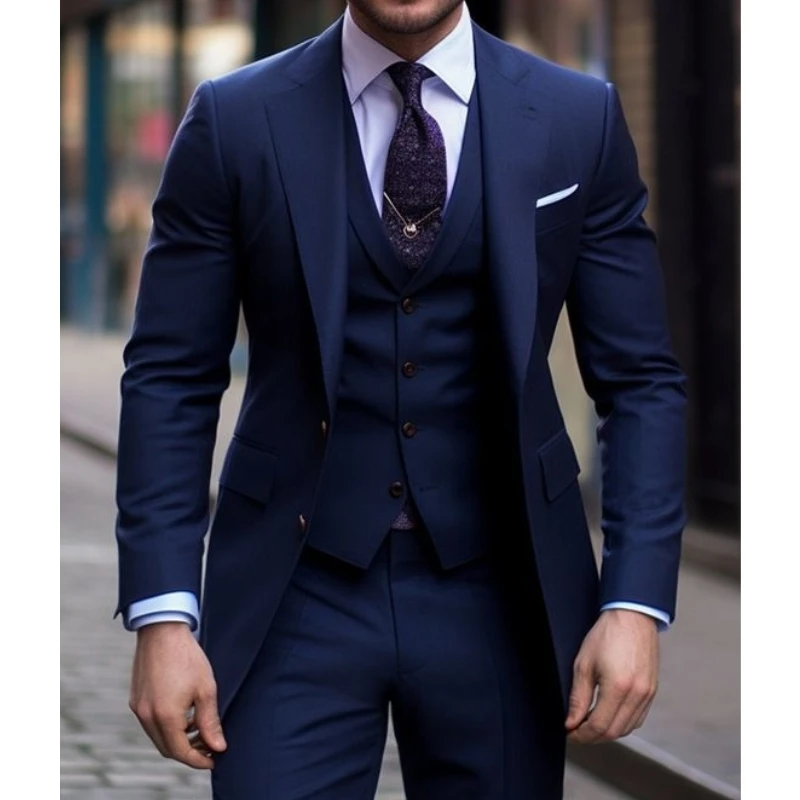 Navy Blue 3 Pieces Casual Male - Men Formal Wear With Blazer incelemesi ve fiyatı