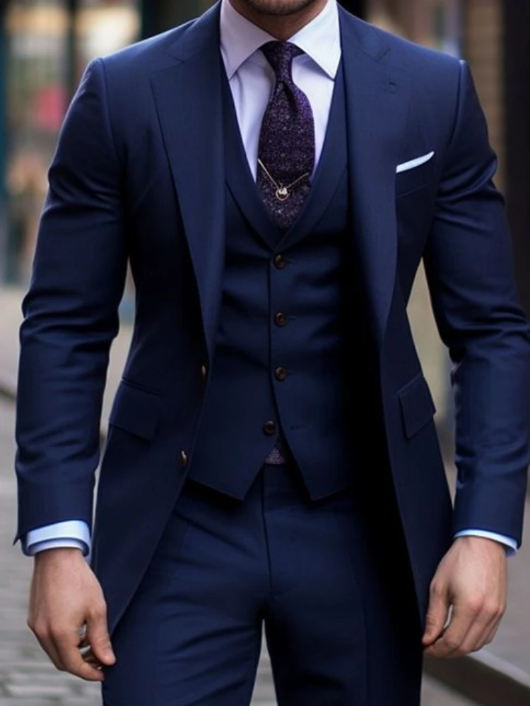 Navy Blue 3 Pieces Casual Male - Men Formal Wear With Blazer incelemesi ve fiyatı