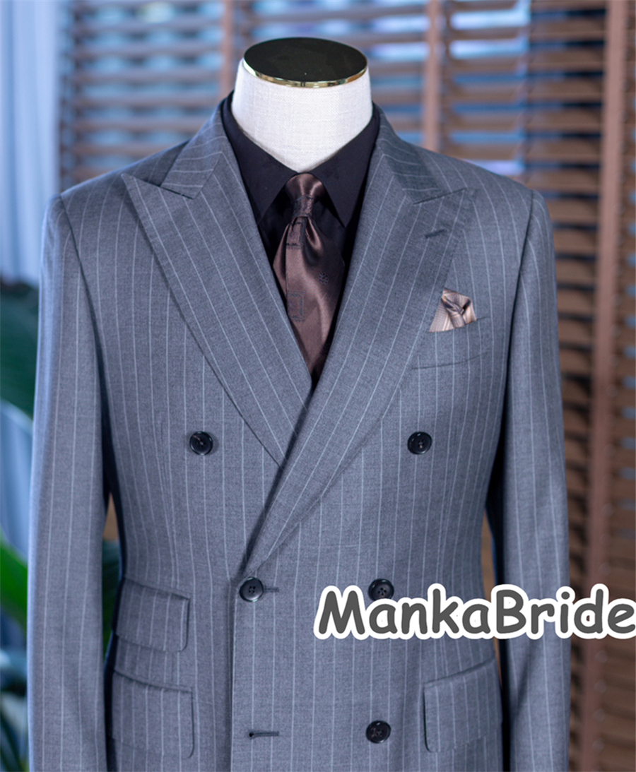 Grey Stripe Double Breast Clas - Men Formal Wear With Blazer incelemesi ve fiyatı