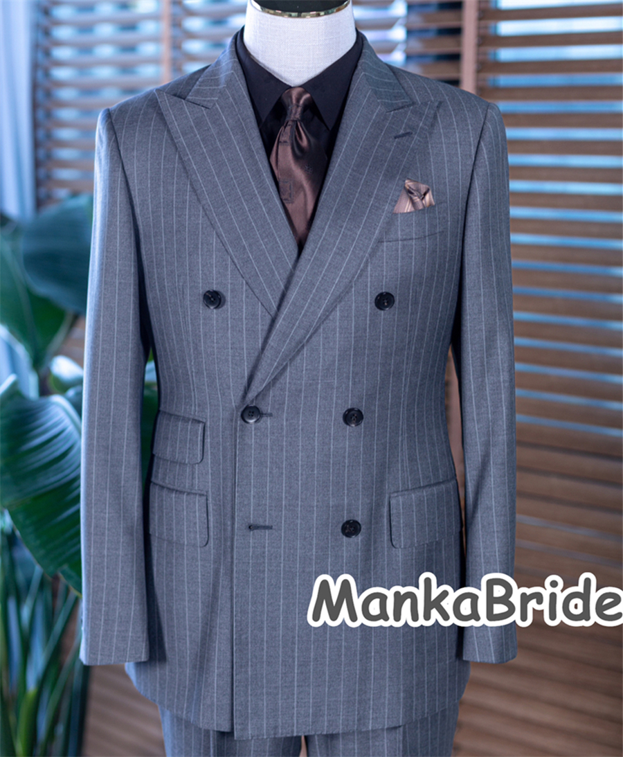 Grey Stripe Double Breast Clas - Men Formal Wear With Blazer incelemesi ve fiyatı