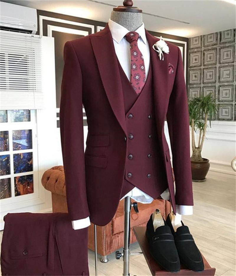 2021 Burgundy Double Breasted  - Men Formal Wear With Blazer incelemesi ve fiyatı