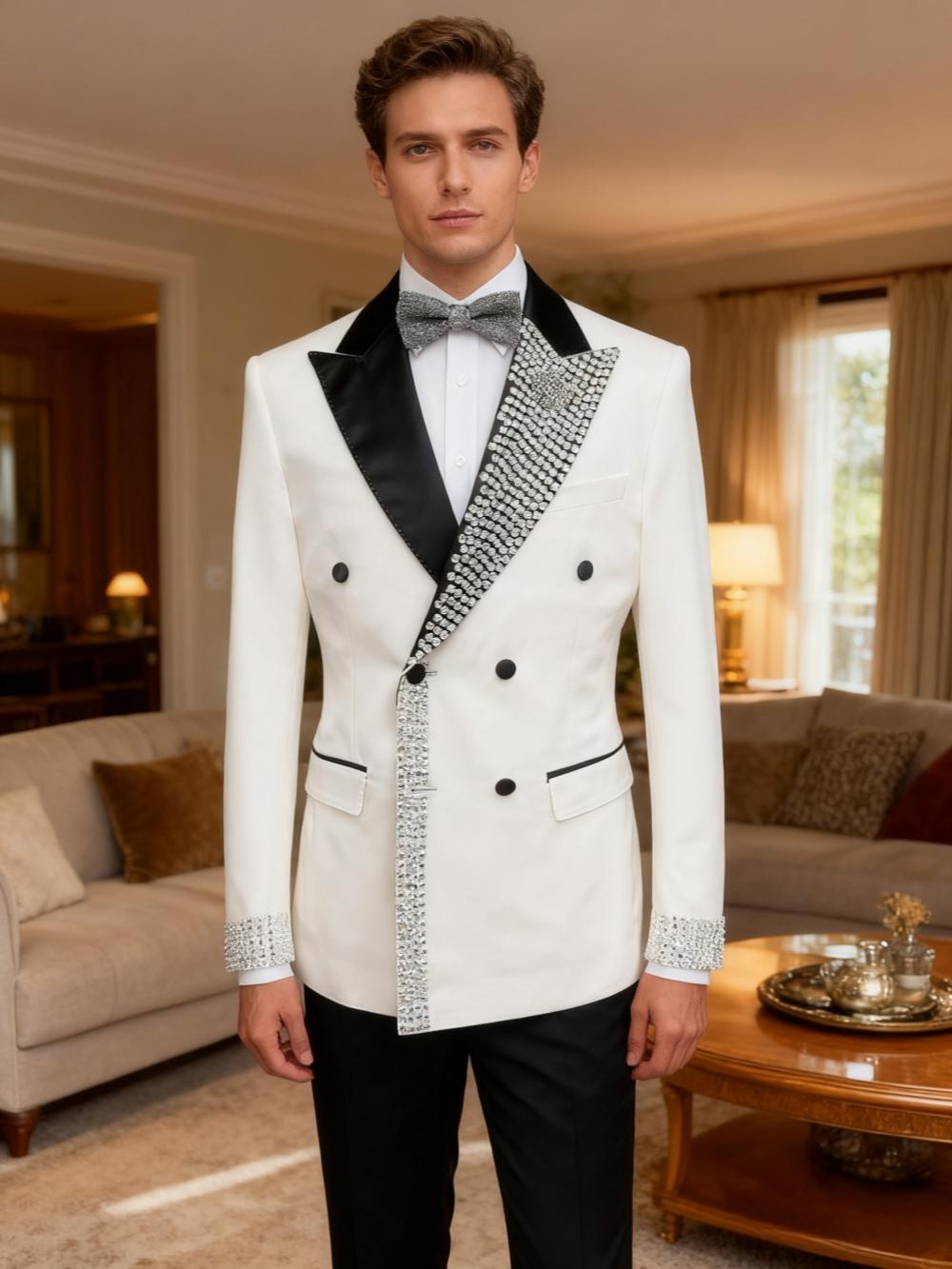 Dazzling Luxury Beaded Men's S - Men'S Formal Wear For Engagement incelemesi ve fiyatı